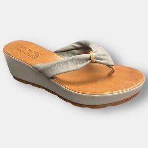NEW Miz Mooz Inuovo Leather Wedge Blue Grey Brown Flip Flop Sandal Size 41